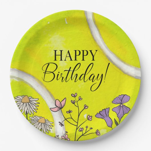 Tennis Birthday over tennisbal voor speler Papieren Bordje (Voorkant)