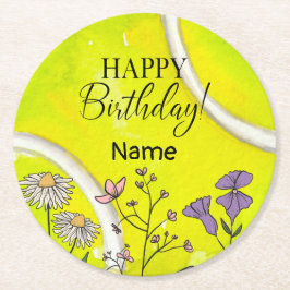 Tennis Birthday over tennisbal voor speler Ronde Kartonnen Onderzetter