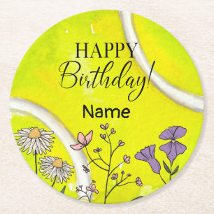 Tennis Birthday over tennisbal voor speler Ronde Kartonnen Onderzetter