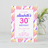 Tennis Birthday Party Bright Pink Blue Aangepast Kaart (Staand voorkant)