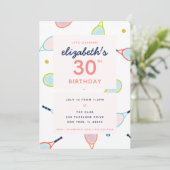 Tennis Birthday Party Coral Blue Green Custom Kaart (Staand voorkant)