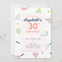 Tennis Birthday Party Coral Blue Green Custom