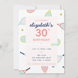 Tennis Birthday Party Coral Blue Green Custom Kaart