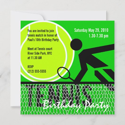 Tennis Birthday Party Invitation Kaart (Voorkant)