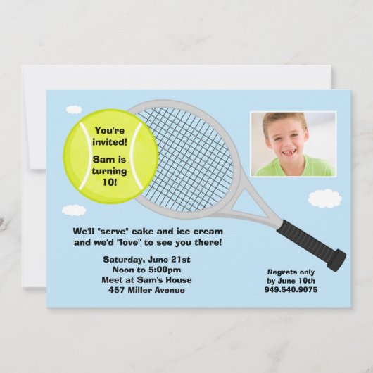 Tennis Birthday Party Invitation Kaart (Voorkant)