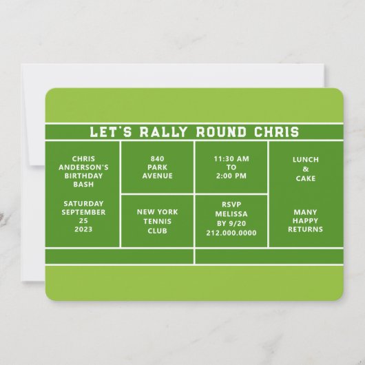Tennis Birthday Party Invitation Kaart (Voorkant)