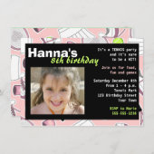 Tennis Birthday Party Invitation roze Kaart (Voorkant / Achterkant)