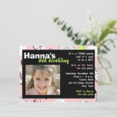 Tennis Birthday Party Invitation roze Kaart (Staand voorkant)