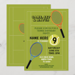 Tennis Birthday Party Sports Ball Rackets Court Kaart
