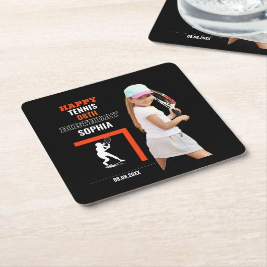 Tennis Birthday, Tennis Girl Player Backdrops Kartonnen Onderzetters (Schuin)