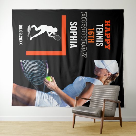 Tennis Birthday, Tennis Girl Player Backdrops Wandkleed (In Situ (horizontaal))