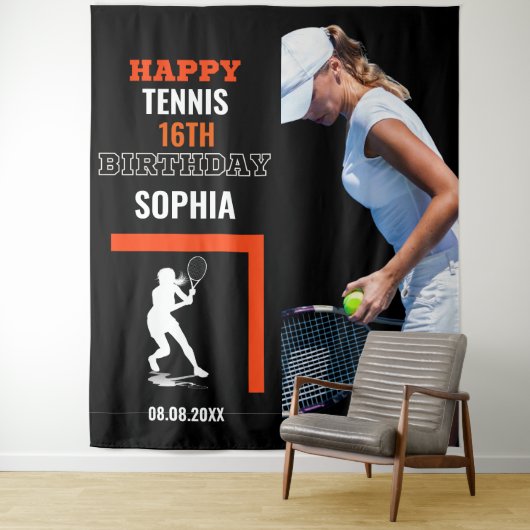 Tennis Birthday, Tennis Girl Player Backdrops Wandkleed (In situ)
