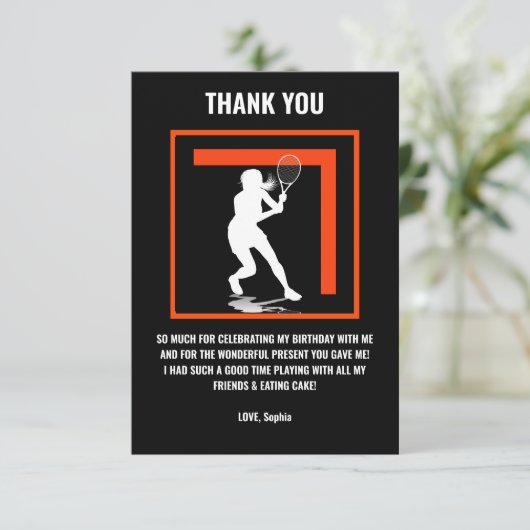 Tennis Birthday, Tennis Girl Player Bedankkaart (Staand voorkant)