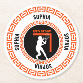 Tennis Birthday, Tennis Girl Player Ronde Kartonnen Onderzetter