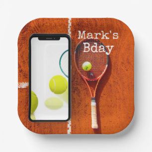 Tennis Birthday tennis player met racket red Papieren Bordje