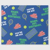 Tennis Blue Court Game Set Verjaardag Cadeaupapier (Vlak)