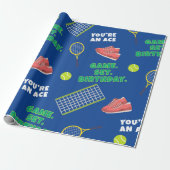 Tennis Blue Court Game Set Verjaardag Cadeaupapier (Uitgerold)