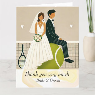Tennis Bride en Groom over Tennis Ball voor bruilo Bedankkaart