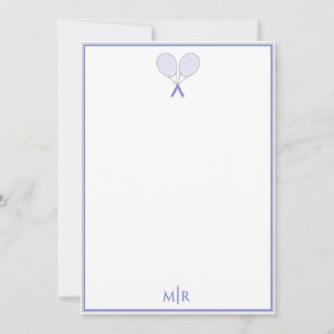 Tennis Briefpapier Preppy Racket Monogram Blau Notitiekaartje