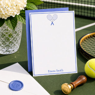 Tennis Briefpapier Preppy Racket Monogram Blau Notitiekaartje