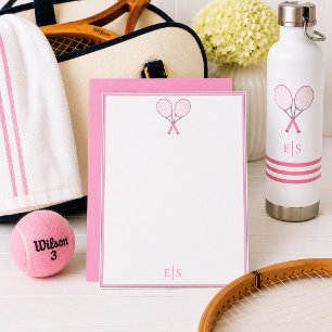 Tennis Briefpapier Preppy Racket Monogram Roze Notitiekaartje