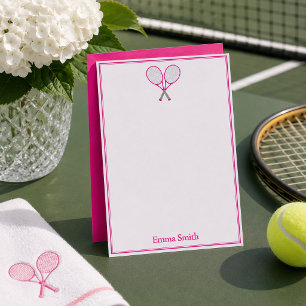 Tennis Briefpapier Preppy Racket Monogram Roze Notitiekaartje