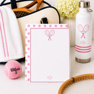 Tennis Briefpapier Racket Stippen Monogram Roze Notitiekaartje