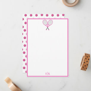 Tennis Briefpapier Racket Stippen Monogram Roze Notitiekaartje