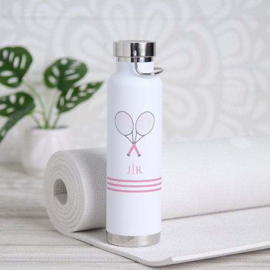 Tennis Briefpapier Roze Preppy Racket Monogram   Waterfles (Yoga (Gedraaid)  )