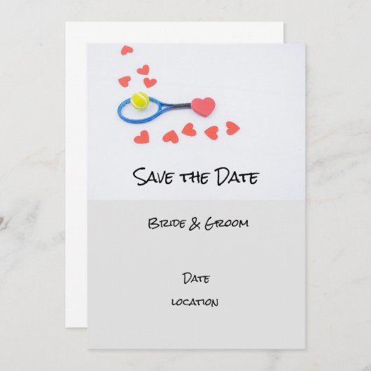 Tennis bruiloft met racket en harten kaart (Voorkant / Achterkant)