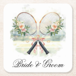 Tennis Bruiloft Racket met Bloemen Bruid & Bruideg Kartonnen Onderzetters