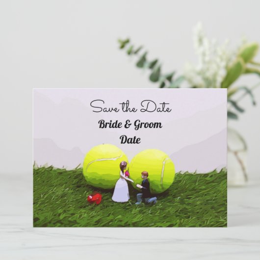 Tennis bruiloft redt de datum met bruid en bruid kaart (Staand voorkant)
