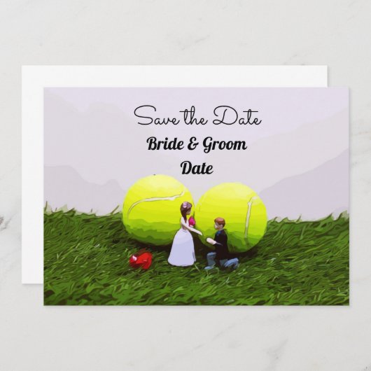 Tennis bruiloft redt de datum met bruid en bruid kaart (Voorkant / Achterkant)