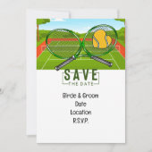 Tennis Bruiloft Save the Date met bal en racket Kaart (Voorkant)