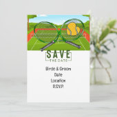 Tennis Bruiloft Save the Date met bal en racket Kaart (Staand voorkant)