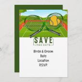 Tennis Bruiloft Save the Date met bal en racket Kaart (Voorkant / Achterkant)