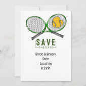 Tennis Bruiloft Save the Date met bal en racket Kaart (Voorkant)