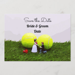 Tennis bruiloft save the date met bruid en bruideg kaart