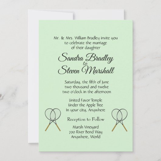 Tennis Bruiloft Thema Uitnodigingen (Voorkant)