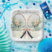 Tennis Bruiloftsracket met Bloem Bruid & Bruidegom Papieren Bordje (Feest)