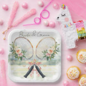 Tennis Bruiloftsracket met Bloem Bruid & Bruidegom Papieren Bordje (Feest)