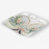 Tennis Bruiloftsracket met Bloem Bruid & Bruidegom Papieren Bordje (Gebogen)