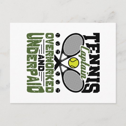 Tennis captain overwerkt en onderbetaald briefkaart (Voorkant)