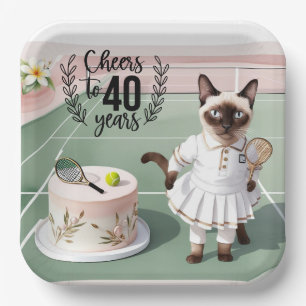 Tennis Cat 40e verjaardagsfeestje met taartpapier Papieren Bordje