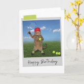 Tennis Cat Funny Birthday Card Kaart (Gele Bloem)