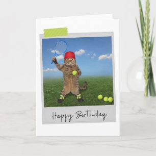 Tennis Cat Funny Birthday Card Kaart