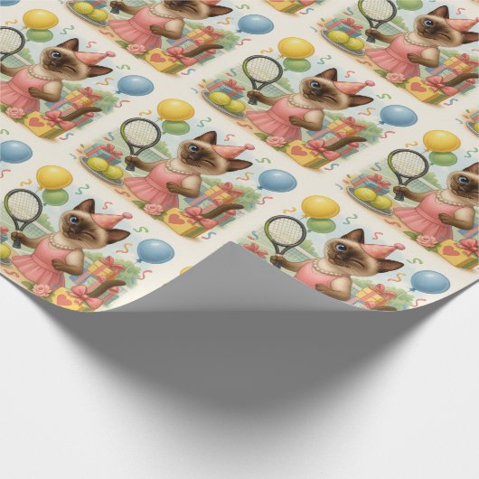 Tennis Cat Paw-some verjaardagsfeestje Cadeaupapier (Hoek)