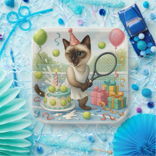 Tennis Cat Paw-some verjaardagsfeestje Papieren Bordje (Feest)
