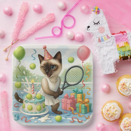 Tennis Cat Paw-some verjaardagsfeestje Papieren Bordje (Feest)