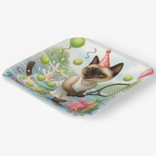 Tennis Cat Paw-some verjaardagsfeestje Papieren Bordje (Gebogen)